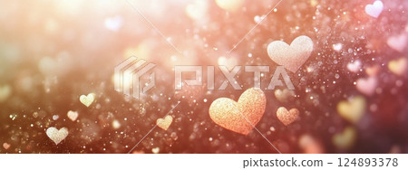 Colorful hearts float gently in a dreamy background of shimmering bokeh lights 124893378