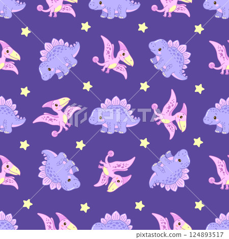 Adorable dinosaur and star seamless pattern in pastel colors Adorable dinosaur and star seamless pattern in pastel colors 124893517