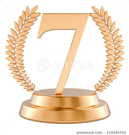 Golden 7, seventh place trophy cup, 3D rendering Golden 7, seventh place trophy cup, 3D rendering 124894350