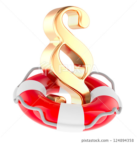 Section, paragraph sign with lifebelt. 3D rendering Section, paragraph sign with lifebelt. 3D rendering 124894358