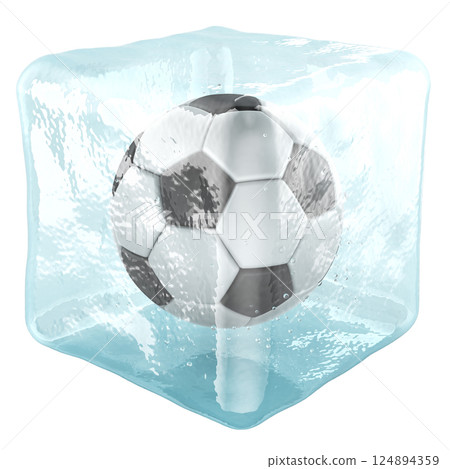 Soccer ball frozen in ice cube, 3D rendering Soccer ball frozen in ice cube, 3D rendering 124894359