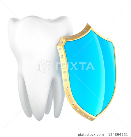 Tooth with Shield. 3D rendering 124894361