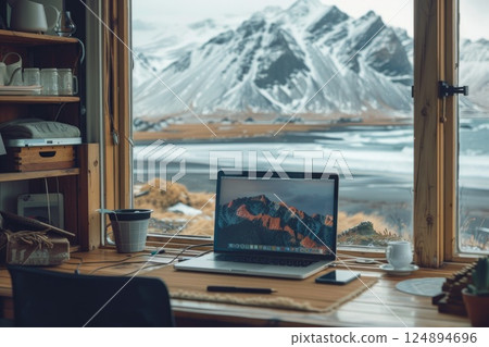 Remote Work with Scenic Mountain View from Cozy Cabin 124894696