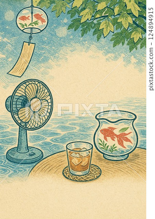 日式夏日問候明信片 124894915