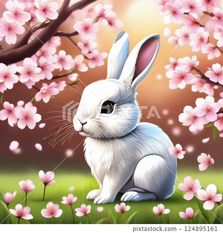 Rabbit and cherry blossom 124895161