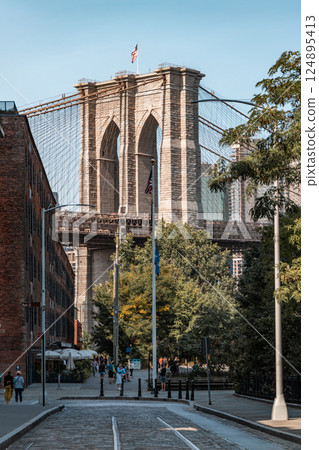 View of New York City Brooklyn Bridge and Skyline View of New York City Brooklyn Bridge and Skyline 124895413
