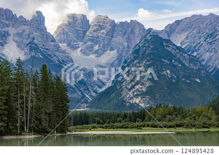 Dolomite Alps with Crystal Clear Sea Stunning Scenic Dolomite Alps with Crystal Clear Sea Stunning Scenic 124895428