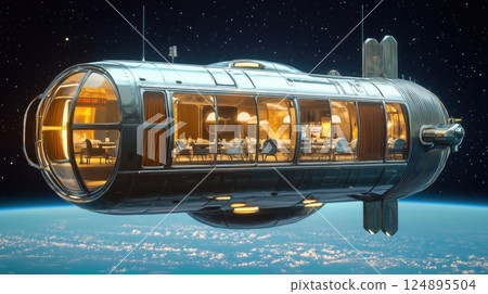 漂浮在太空中的未來主義餐廳膠囊 124895504