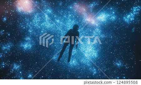 孤獨的太空人在太空中漂流 124895508