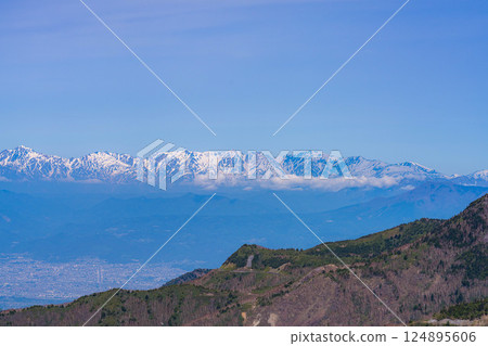 [Mountain material] View of the Zenkoji Plain from Shiga Kogen in early summer [Nagano Prefecture] 124895606