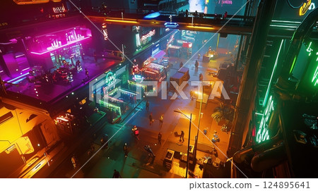 賽博龐克風格霓虹市場 124895641