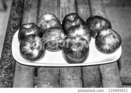 Food Apples on a white plate 124895651