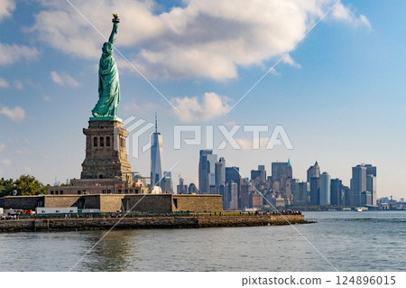 View of Statue of Liberty and New York City Skyline View of Statue of Liberty and New York City Skyline 124896015