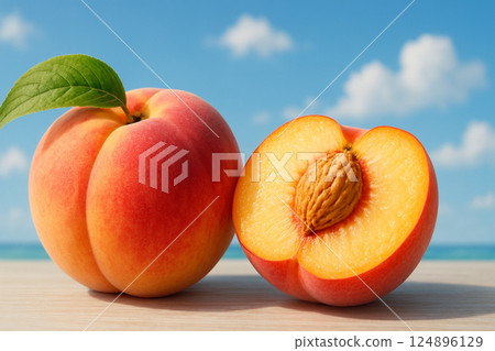 Freshly picked peaches 124896129