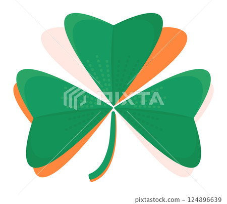 Colorful irish clover shamrock, leaf in green, white and orange colors like a flag of Ireland, the symbol of St. Patrick's Day, vector color illustration 124896639