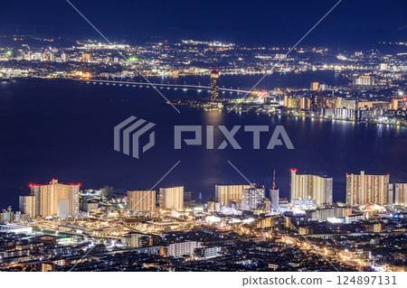 [Top 100 Night Views] Shiga Prefecture, night view of Otsu city from Hiei Mountain Driveway Yumemigaoka Observatory 124897131