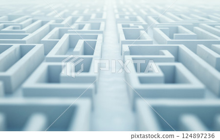 Symbolic labyrinth structure, a journey to clarity and purpose, in clean monochrome 124897236