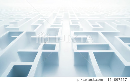 Symbolic labyrinth structure, a journey to clarity and purpose, in clean monochrome 124897237