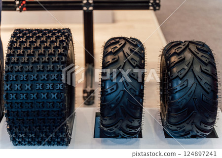 off-road tire stand for atv. black rubber tires for mountain racing on quad bikes off-road tire stand for atv. black rubber tires for mountain racing on quad bikes 124897241