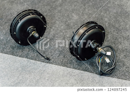 Electric motor in motorcycle wheel. without gasoline engine for scooters black 124897245