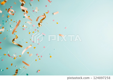 Floating pieces of paper in the air, festive abstract minimalistic background 124897258