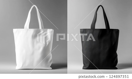 黑白逼真的布購物袋 124897351