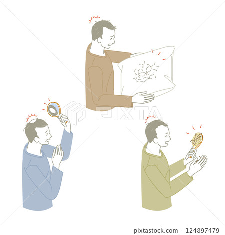 患有頭髮稀疏或脫髮的男子的插圖集 患有頭髮稀疏或脫髮的男子的插圖集 124897479