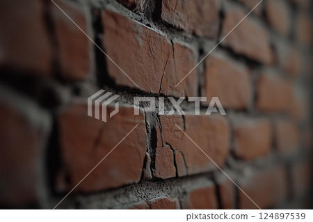 有深裂縫的舊磚牆,城市廢墟氛圍 有深裂縫的舊磚牆,城市廢墟氛圍 124897539