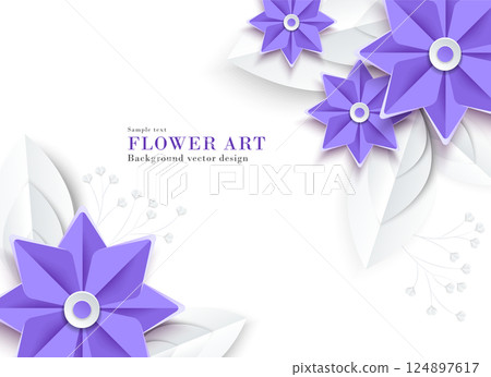 抽象紫色花朵（繡球花，風鈴草等）的紙藝風格插圖 |背景材料藝術系列 124897617