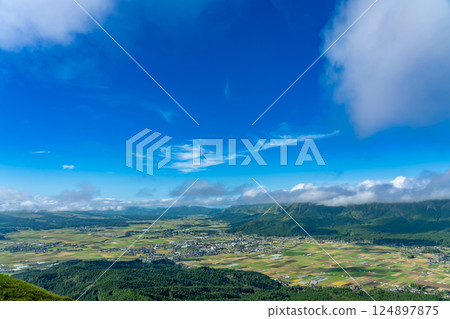 Aso City, Kumamoto Prefecture: Aso caldera seen from Daikanbo in autumn Aso City, Kumamoto Prefecture: Aso caldera seen from Daikanbo in autumn 124897875