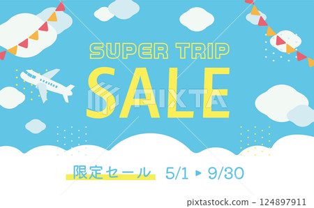 飛機在天空中飛翔,花環的銷售背景 飛機在天空中飛翔,花環的銷售背景 124897911