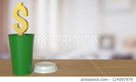 The Gold Dollar symbol on coffee cup for Business concept 3d Rendering. The Gold Dollar symbol on coffee cup for Business concept 3d Rendering. 124897979