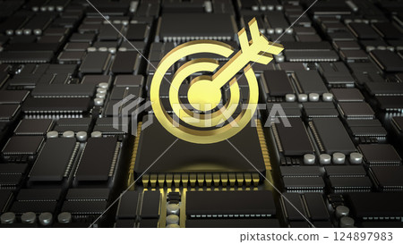 The Gold target on mother board for Business or Technology concept 3d Rendering. The Gold target on mother board for Business or Technology concept 3d Rendering. 124897983