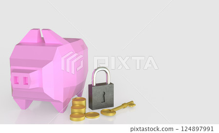 The Master key and Piggy Bank for earn  or Saving concept 3d Rendering. 124897991
