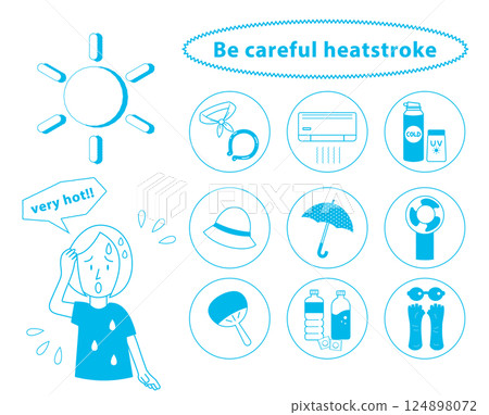 防中暑用品圖示設定藍色 防中暑用品圖示設定藍色 124898072