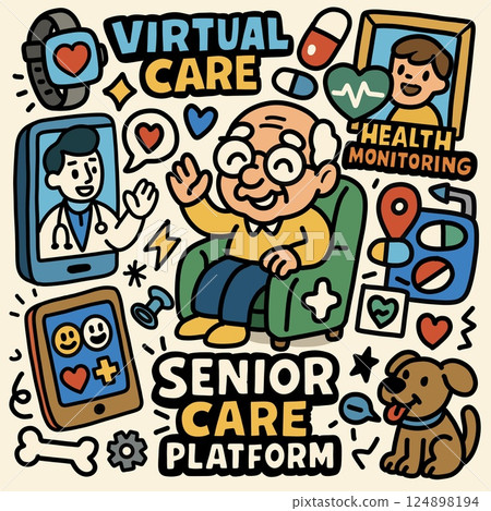 Senior care technology platform cartoon illustration 124898194