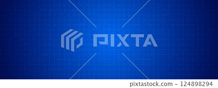 Blue glowing grid background. Dotted tech square network backdrop. Abstract dot checkered dashboard pattern for science, technology, business, healthcare, medicine design template. Vector wallpaper 124898294