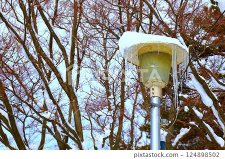 [Gouho Park] Street lights and icicles in the park in winter 124898502