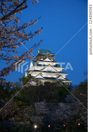 The illuminated castle tower 124898563