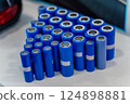 lithium ion batteries for motorcycles and cars. blue batteries for electric vehicles 124898881