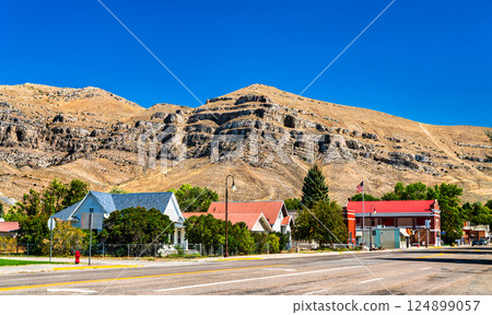 View of Arco town with Number Hill in the background in Idaho, United States View of Arco town with Number Hill in the background in Idaho, United States 124899057