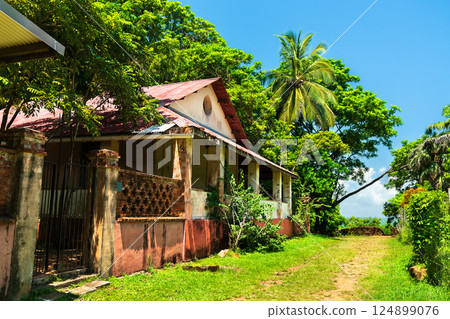 Old villa at Royale Island, one of Salvation Islands in French Guiana, South America Old villa at Royale Island, one of Salvation Islands in French Guiana, South America 124899076