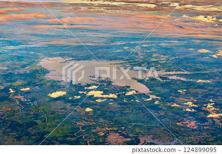 Aerial view of Ayapel Swamp and the San Jorge River in Colombia, South America 124899095