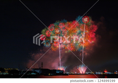 Colorful fireworks bursting into the night sky 124899199