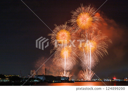 橙色煙火照亮夏日夜空 124899200