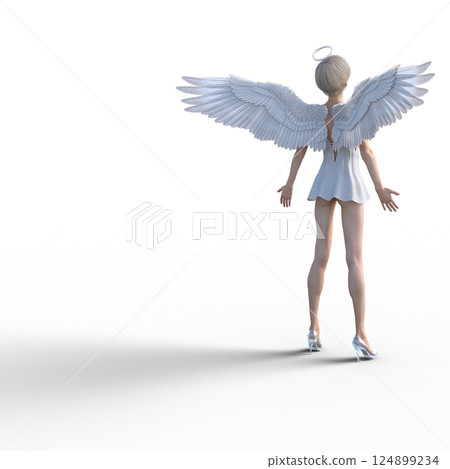 Cute angel wearing glass slippers 3DCG illustration material 124899234