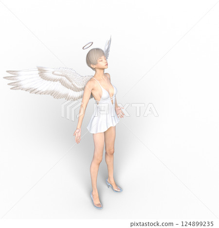 Cute angel wearing glass slippers 3DCG illustration material 124899235
