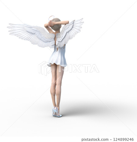Cute angel wearing glass slippers 3DCG illustration material 124899246