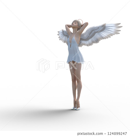 Cute angel wearing glass slippers 3DCG illustration material 124899247