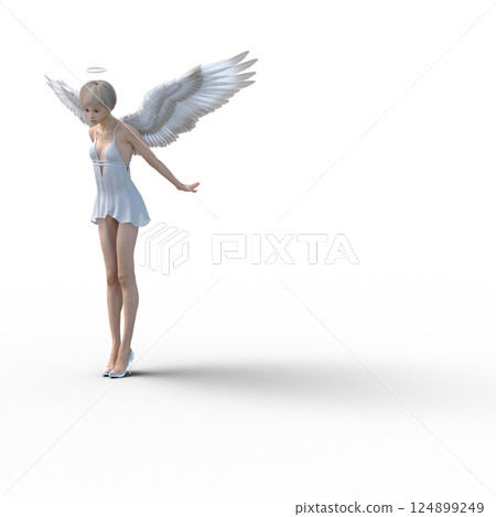 穿著玻璃拖鞋的可愛天使3DCG插畫素材 124899249
